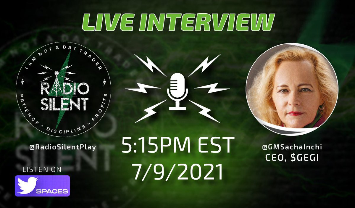 RadioSilentplay's tweet photo. Twitter Space Interview premiere tomorrow 7/9/21
Excited to announce a kick off of interviews with some Solid companies
Twitter spaces will start 4:15pm eastern
4:30: @3DXIndustries 3-D printing company $DDDX
5:15pm @GMSachaInchi Superfoods supplement company $GEGI $QEDN https://t.co/kiVwhmRNCQ