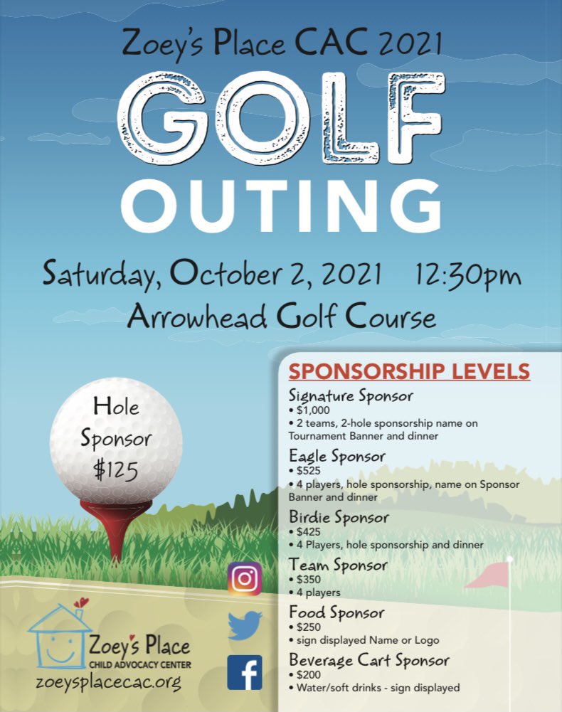 ZoeysPlaceCAC's tweet photo. Save the date for our annual golf outing on October 2nd! Get a team together or just sign up for the dinner! https://t.co/x7wMqpOw8a