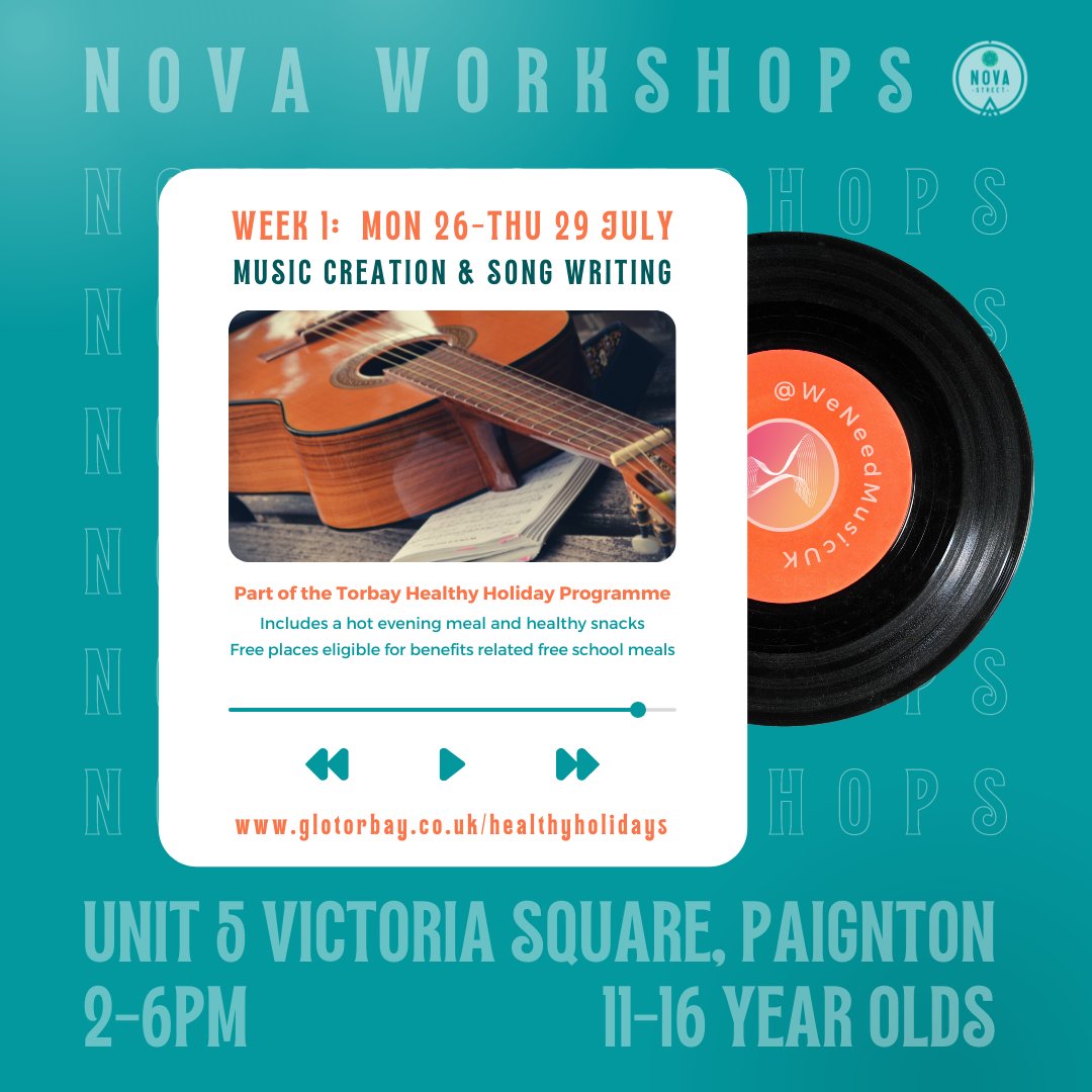 Join the team from We Need Music CIC to get inspired creating #music, writing songs &amp; growing skills! 🎵
Part of <a href="/Torbay_Council/">Hito Prajapati</a> #HealthyHolidays
Inc. healthy snacks &amp; hot evening meal
Free spaces for those eligible for #freeschoolmeals 
glotorbay.co.uk/healthyholidays
#Paignton #Torbay