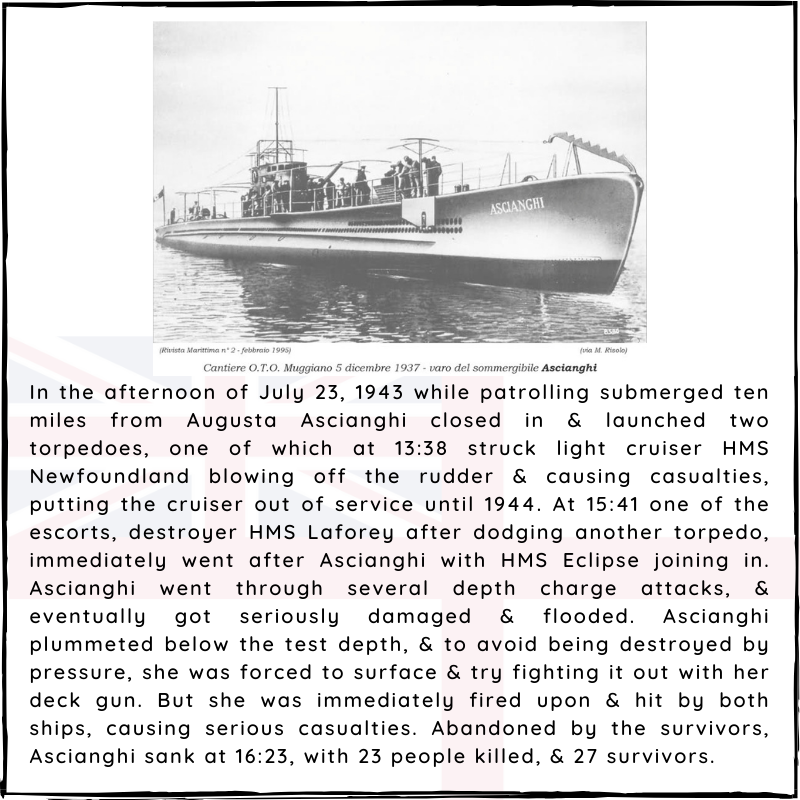 BritishHistorym's tweet photo. #otd 23 July 1943 โ World War II: The British destroyers HMS Eclipse & HMS Laforey sink the Italian submarine Ascianghi in the Mediterranean after she torpedoes the cruiser HMS Newfoundland.
@NatMuseumRN #Royalnavy #Britishhistory #HMSEclipse #HMSLaforay https://t.co/SOZ55eGtaM