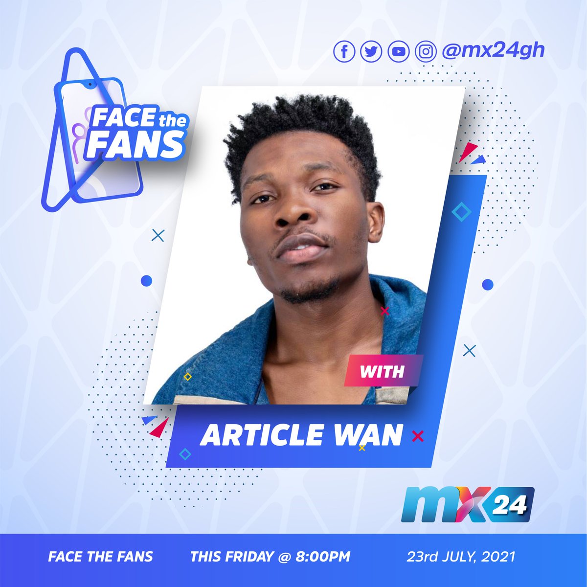 mx24gh's tweet photo. Tonight on #facethefans, Dancehall artiste @articlewani will be answering all your questions. Linkup at 8:00pm π₯³
DON'T MISS ITβΌοΈ
#mx24gh #facethefans #articlewan #music #articlewani #funfearlessfactual https://t.co/KvTKM3ADgc