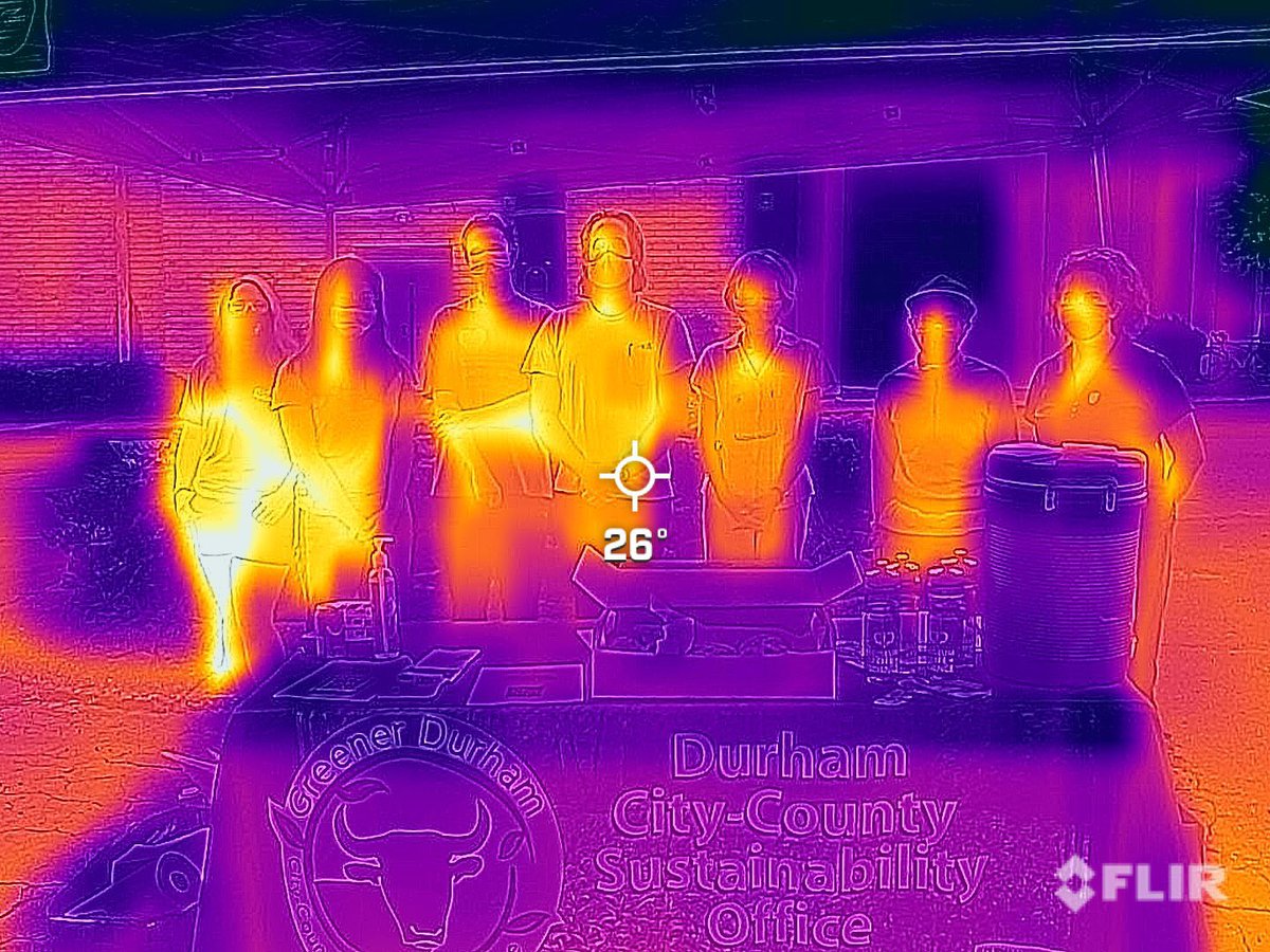 DurhamCounty's tweet photo. The first of 3 shifts for the 2021 Raleigh/Durham HeatWatch have completed their runs for the Urban Heat Island mapping campaign! Check out the infrared pics! #ItsHotYall #DurhamHeatMapping They’ll be back out at 2:30 & 6:30! https://t.co/ghr6MgqnnW