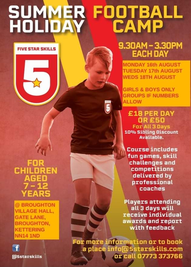 megchel99's tweet photo. Summer holiday football camps at Broughton village hall, Kettering https://t.co/Q1vlOvkA9f