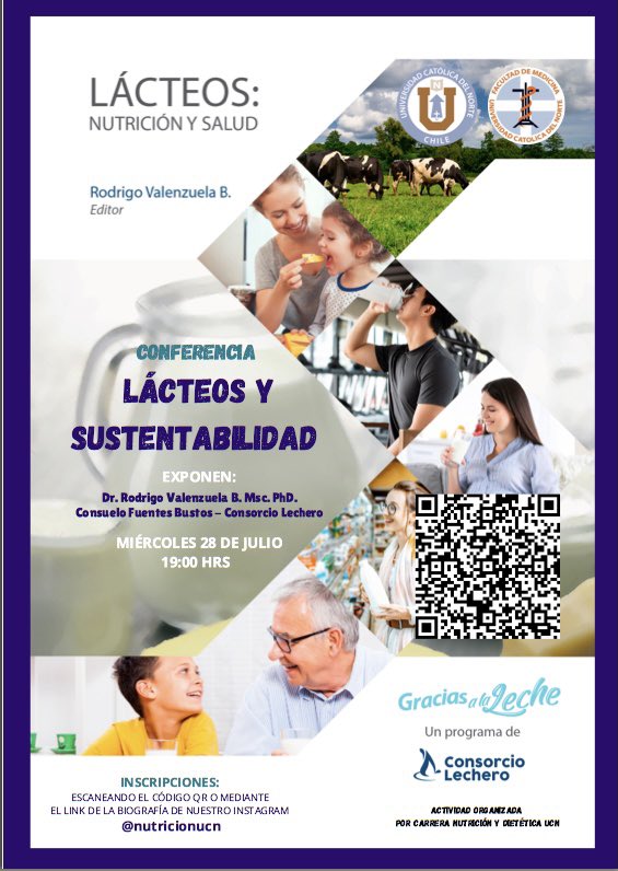 Junto a #Nutrición <a href="/UCNorte/">Universidad Católica del Norte</a> presentaremos #Lácteos #Nutrición y #Salud este miércoles 28 desde las 19 horas. #GraciasalaLeche Inscripciones 👇