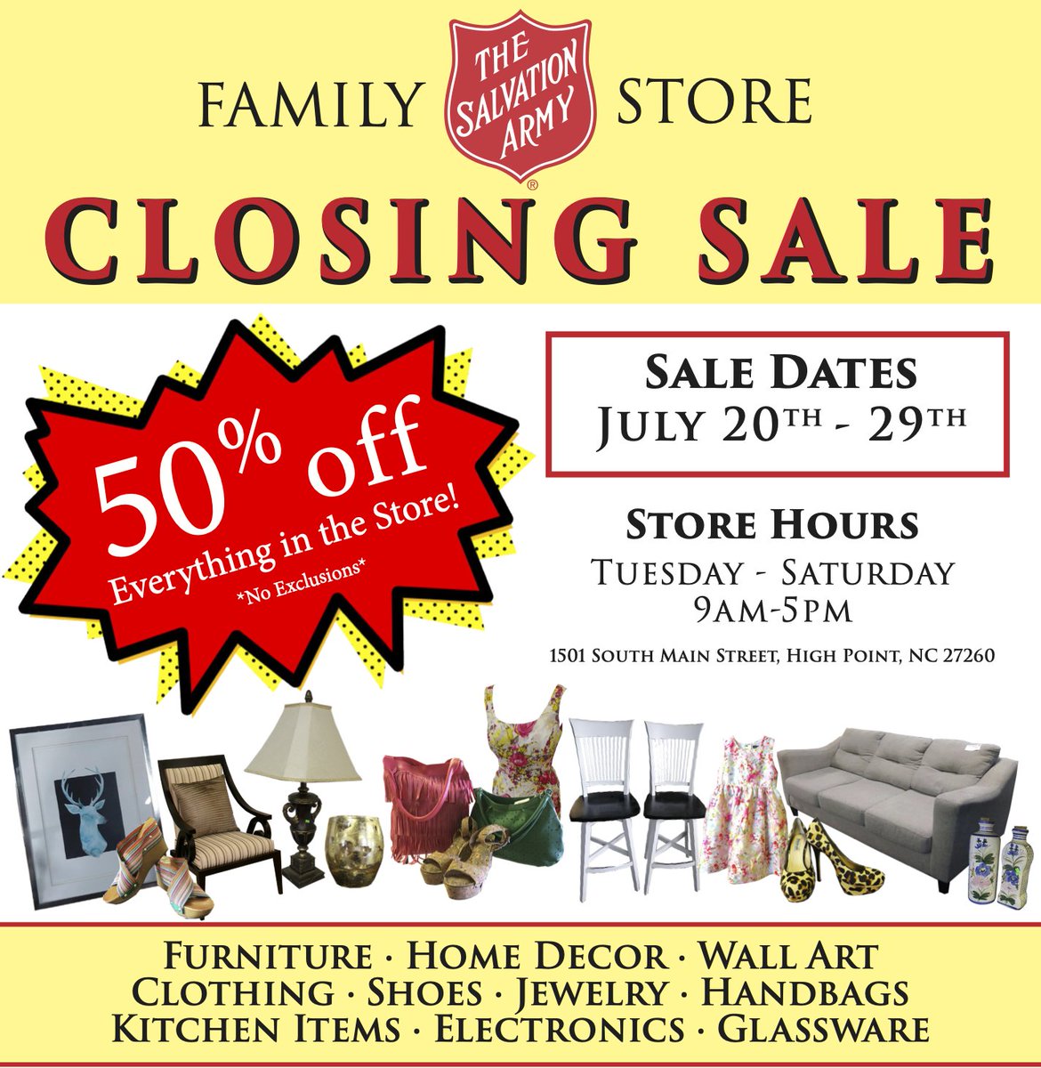 All merchandise, including clothing, home décor, and furniture is currently  50% off the marked price!  #familystore #thriftstore #storeclosing #closingsale #thankyou #closingsale #halfoff #thriftstorefinds #thrifty #trendy #shopping