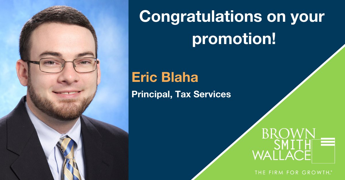 Please join us in congratulating Eric Blaha on his promotion to Principal, Tax Services! #culturematters