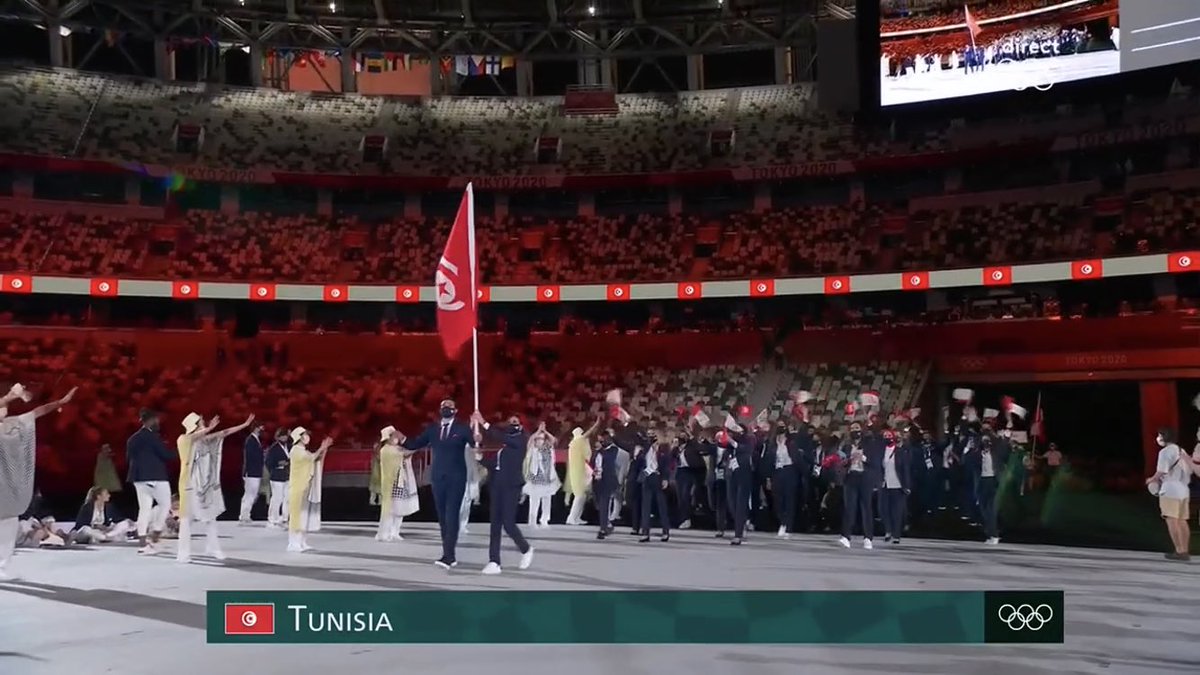 EttachkilaTN's tweet photo. Quelques images de la délégation tunisienne lors de la cérémonie d’ouverture au Kokuritsu kyōgijō de Tokyo.. 

📸🇹🇳

#Olympics - #Tokyo2020 https://t.co/CPvb8e67DJ
