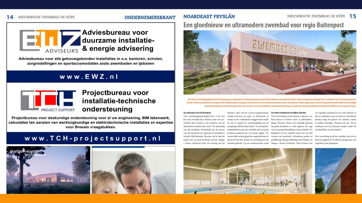 EWZ adviseurs heeft namens de gemeente Achtkarspelen de opleveringsfase doorlopen voor haar installatieadvies project: nieuwbouw Zwembad De Kûpe. Afgelopen maand stond hierover al een artikel in de ondernemerskrant Noord-Oost Friesland.

 Lees meer: bit.ly/2V6pCBw