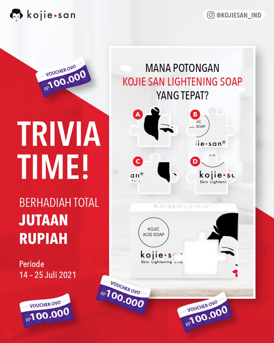 Kuis Allert! Dapatkan hadiah voucher total jutaan rupiah dari Kojie San Official Account!Yuk, buruan ikutan dan langsung cek postingan kuisnya di Instagram <a href="/kojiesan_ind/">kojie.san Indonesia Official</a>!