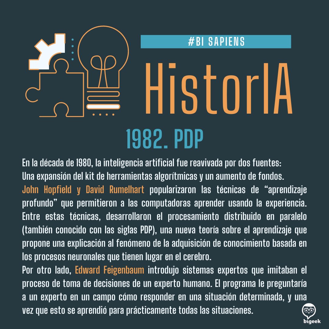El PDP es una de las variantes del conexionismo, que describe los procesos cognitivos en términos de conexiones entre neuronas.
#historia #IA 💡 🤓