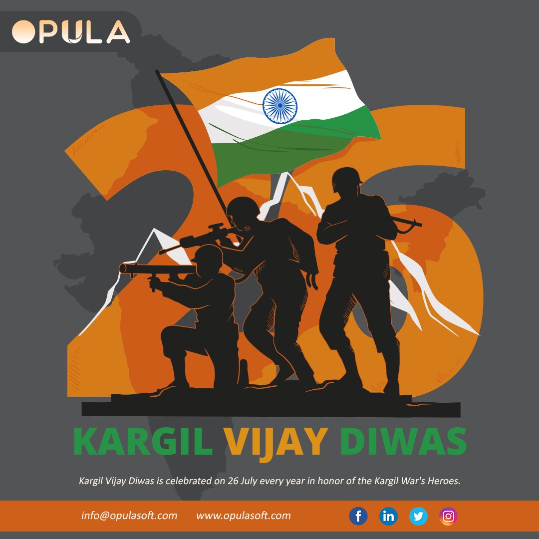 SoftwareOpula's tweet image. Kargil Vijay Diwas, Salute to all brave soldiers of the Indian Armed Forces who laid down their lives fighting for our nation.

#kargilvijaydiwas #kargil #indianarmy #kargilwar #india #indianairforce #indiannavy #indian #kargilvijaydivas #bharatmatakijai #jaihind #opulasoft