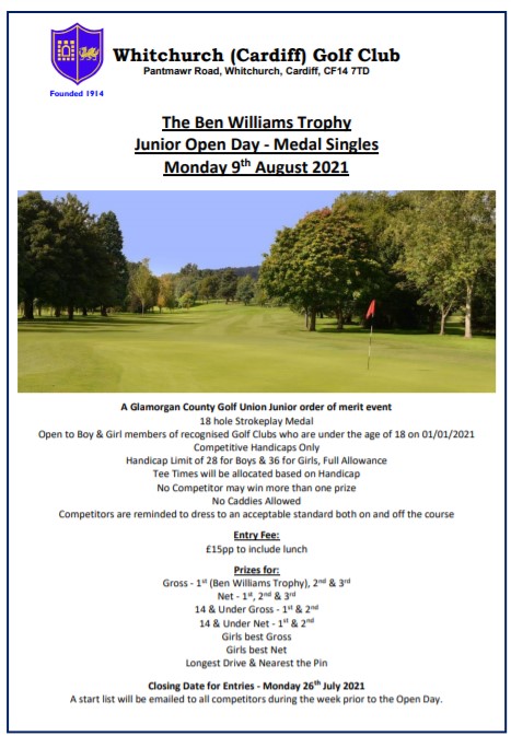 The Whitchurch Junior Open is being played on Monday 9 August....... entries still being taken with the closing date extended.... 

whitchurchcardiffgolfclub.co.uk/docs/open-entr…

<a href="/golfwalesbiz/">GolfwalesBiz 🏴󠁧󠁢󠁷󠁬󠁳󠁿</a> <a href="/Glamorgan_G_U/">GlamorganGolfUnion</a> <a href="/wales_golf/">Wales Golf | Golff Cymru</a> <a href="/gwentgolf01/">Gwent Golf Union</a> <a href="/Tonys01v1t/">Tony James</a> <a href="/JonnyPugh66/">Jonathan Pugh</a> <a href="/JamesTCoombs/">james coombs</a> <a href="/rhyskentclark/">Rhys Clark</a> #juniorgolf