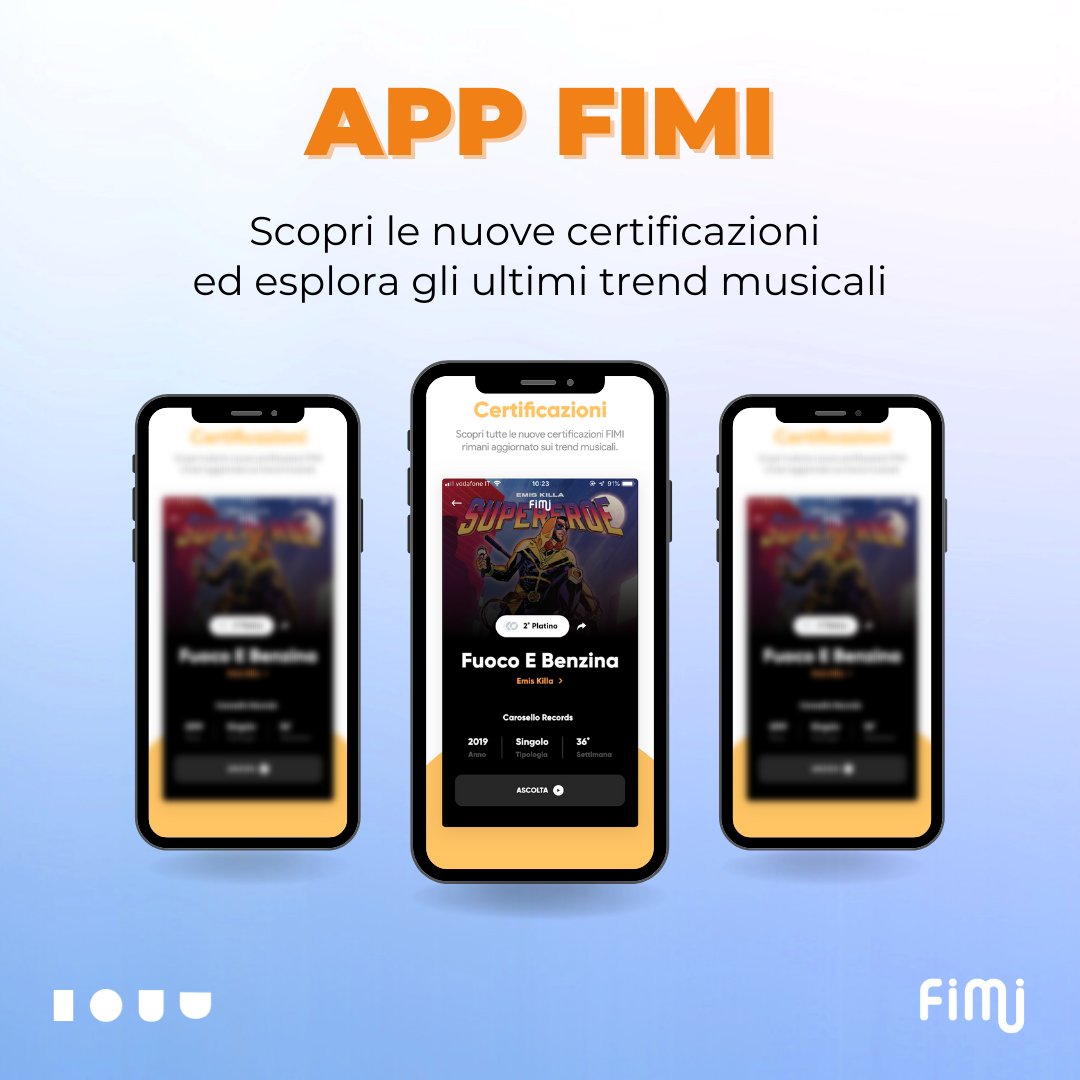 FIMI_IT's tweet photo. #AppFIMI • Non perdere gli aggiornamenti sulle classifiche dei brani più ascoltati in Italia e scopri le ultime certificazioni con la nuova applicazione di FIMI, per scaricarla ➡ https://t.co/eGeCD7ea7P https://t.co/LQnsmPGfe3