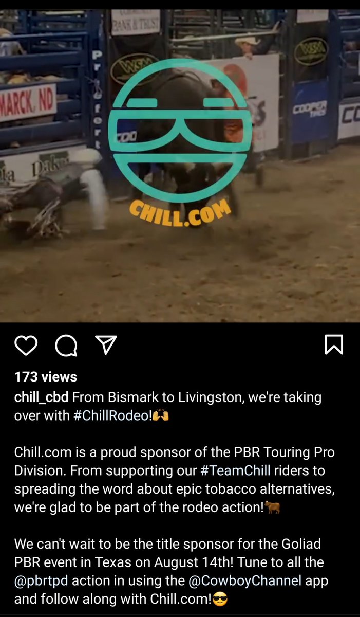 _Datguy1's tweet photo. CHILL will now be sponsoring the Professional Bull Riders Touring Pro Division. Brilliant for CHILL's brand awareness over in the US #chillrodeo #zoe https://t.co/dJxKmseP1u