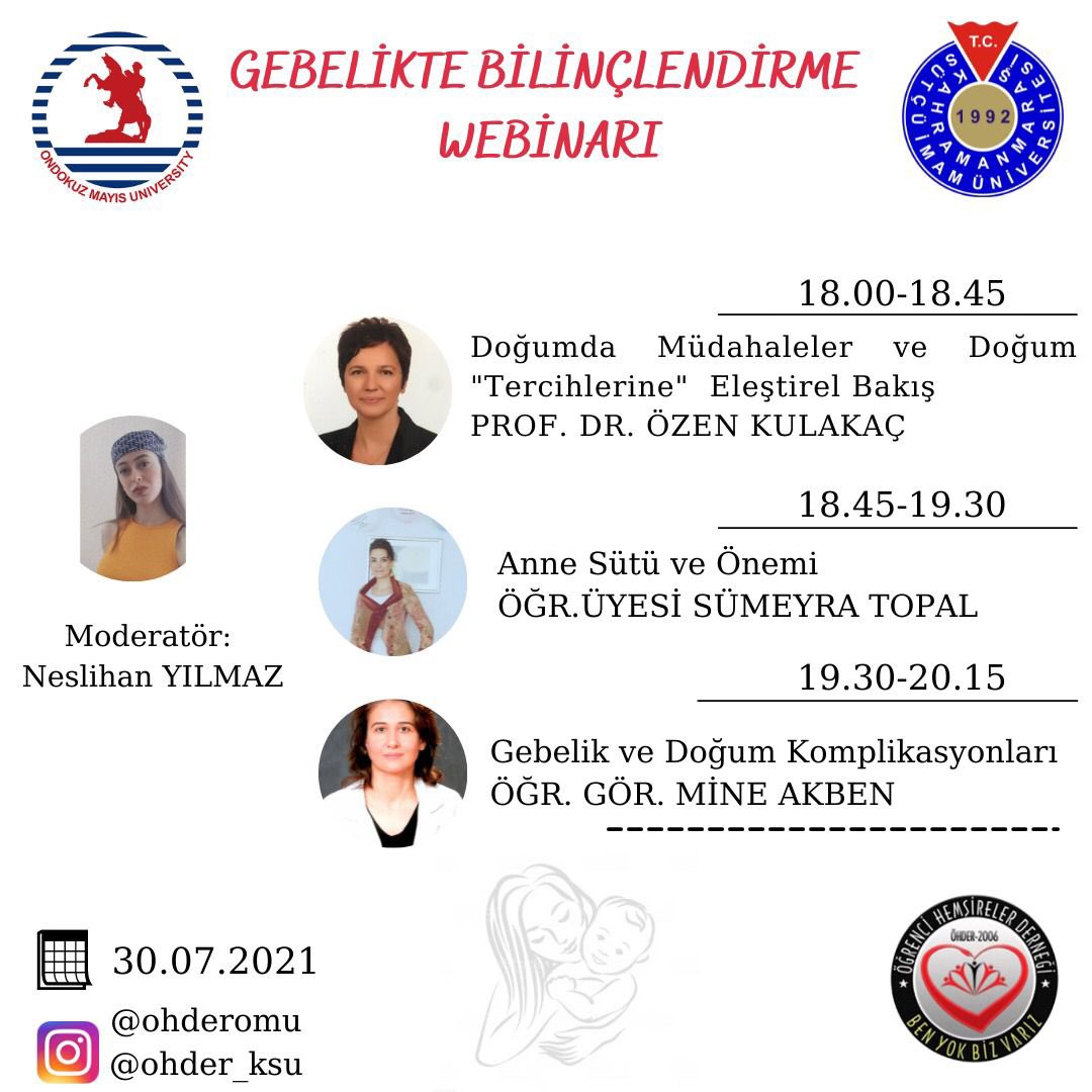 ohder2006's tweet photo. ÖHDER Ondokuz Mayıs ve Kahramanmaraş Sütçü İmam Üniversitesi Ekibi olarak düzenlediğimiz "Gebelikte Bilinçlendirme Webinarı " ile karşınızdayız. 🥳🎉

Gebelik kavramına birçok yönden yaklaşacağımız  webinarımıza hepiniz davetisiniz 🤗🎀 https://t.co/G6pMFJCzka