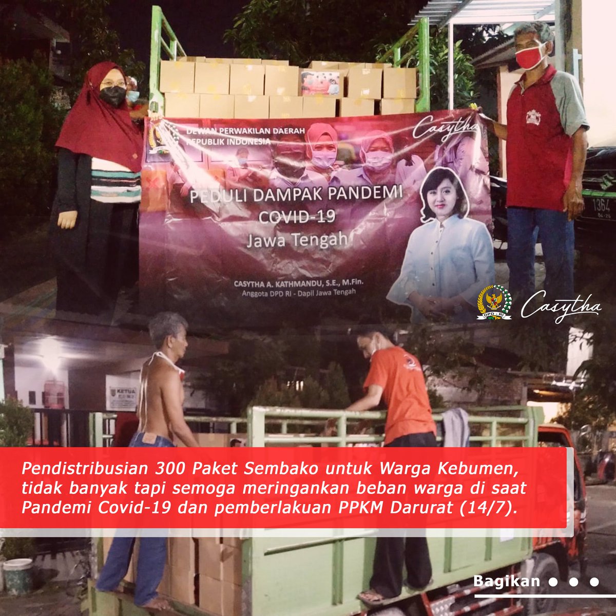 Pendistribusian 300 Paket Sembako untuk Warga Kebumen,  tidak banyak tapi semoga meringankan beban warga di saat Pandemi Covid 19 dan Pemberlakuan PPKM Darurat (14/7). 

#PPKMDarurat #Covid19 #Kebumen #Jateng #Casytha