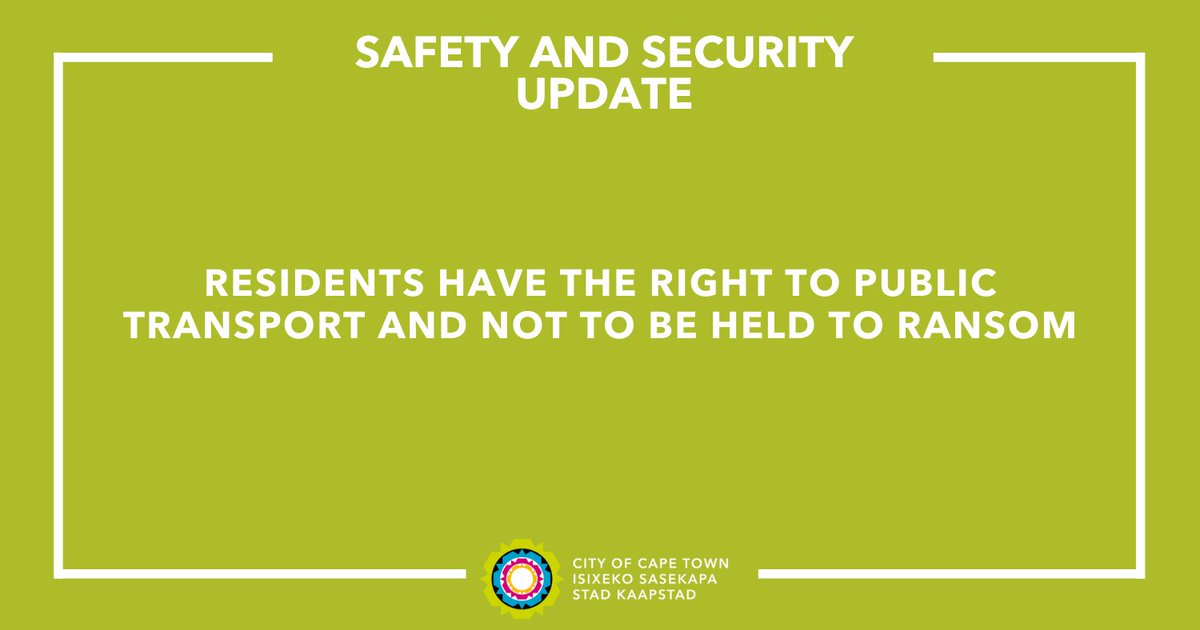 CityofCT's tweet image. &quot;The public have a right to public transport and CATA and CODETA do not have the right to extend their strike to other public transport suppliers through intimidation and violence. &quot; - Ald JP Smith

Read more: bit.ly/3zmW5SW

#CTNews