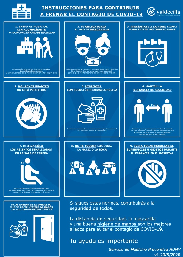HUnivValdecilla's tweet photo. Cuando vengas a consultas recuerda que hay unas normas especiales debido a la COVID-19. Ven solo siempre que sea posible y a la hora justa de la cita. Debemos minimizar el número de personas que coinciden en las salas de espera ¡Gracias! https://t.co/7boLJUBn64