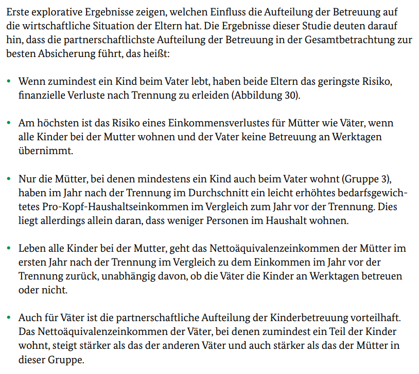 OliHinz's tweet photo. Teilen sich getrennte Eltern die Betreuung der Kinder partnerschaftlich, hat das Vorteile - auch finanziell.

Denn am höchsten ist das Risiko eines Einkommensverlustes für Mütter und Väter, wenn der Vater keine Betreuung an Werktagen übernimmt.

Seite 52:
https://t.co/5LJ2fyH0Dp https://t.co/Zvom96TxKU