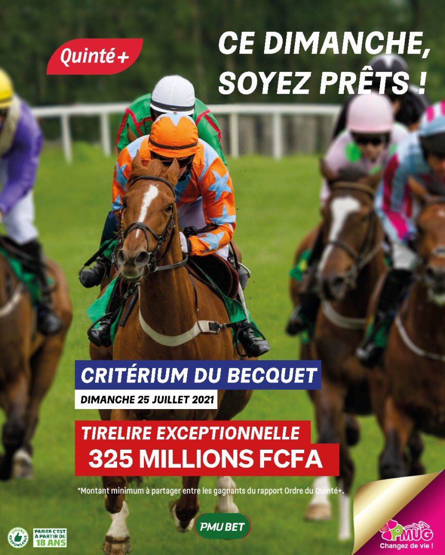gabonmediatime's tweet photo. 🔴[#Publicité] #𝙋𝙈𝙐𝙂 : 𝙟𝙤𝙪𝙚𝙯 𝙚𝙩 𝙜𝙖𝙜𝙣𝙚𝙯 325 𝙈𝙞𝙡𝙡𝙞𝙤𝙣𝙨 𝙁𝘾𝙁𝘼

 ✅ à la course 𝘾𝙧𝙞𝙩𝙚́𝙧𝙞𝙪𝙢 𝙙𝙪 𝘽𝙚𝙘𝙦𝙪𝙚𝙩 ;

✅  Ce dimanche 25 juillet 2021 ;

✅ 𝙐𝙣𝙞𝙦𝙪𝙚𝙢𝙚𝙣𝙩 𝙖𝙪 𝙋𝙖𝙧𝙞 𝙈𝙪𝙩𝙪𝙚𝙡 𝙐𝙧𝙗𝙖𝙞𝙣 𝙂𝙖𝙗𝙤𝙣𝙖𝙞𝙨.
#GMT
#PMUG
#Gabon https://t.co/dFpqyCHfod