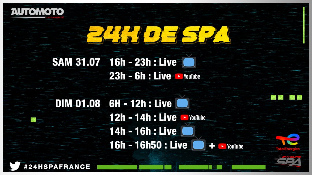 chaine_automoto's tweet image. Départ des 24h de Spa à 16h sur la chaîne ! 🇧🇪
#24HSPAFrance @circuitspa @24HoursofSpa
