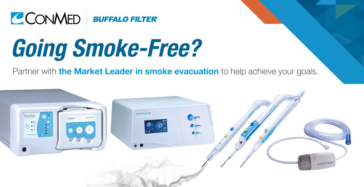 CONMED_Corp's tweet photo. CONMED is the market leader in surgical smoke evacuation, offers the most comprehensive portfolio of products, and provides unparalleled support to simplify the process of implementation. Learn more: https://t.co/8VPKKG8sxJ
#surgicalsmoke #ClearTheAir #buffalofilter #aorn https://t.co/FHuKxtIc2t