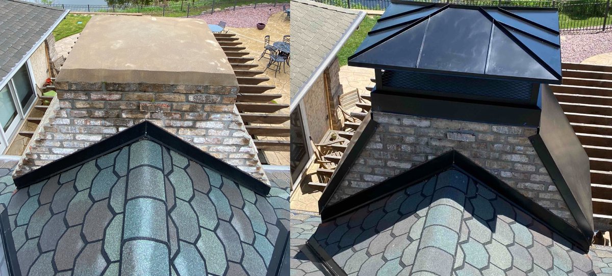 Another before and after from one of our business partners.  The customer has a ChimGuard Outside Mount Chimney Cap and Shoulder Guards that will last forever and protect their chimney in our harsh Minnesota weather.
#chimguard #sotametalfab #ultimatechimneyprotection https://t.co/RBr7nyXpfZ