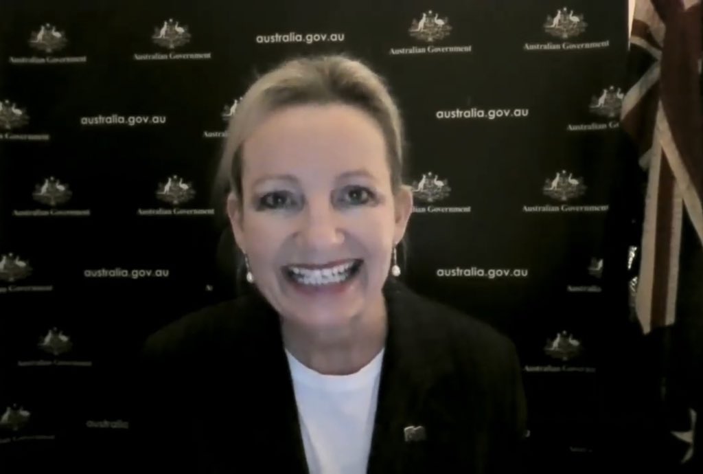 actual photo of @sussanley just now successfully urging the world heritage committee *not* to list the #GreatBarrierReef as “in danger”.

😞 

(our gov’t made more calls to stop recognition of the reef’s perilous state than it did to secure covid vaccines.) #auspol