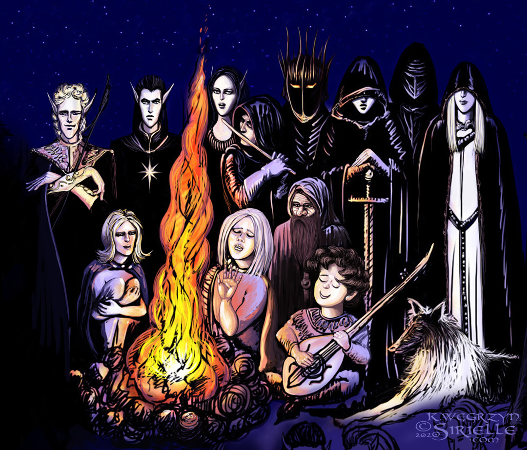 Sirielle's tweet photo. Another one from 2020 - #TolkFolk and #tolkien forum activities memories. And me, myself and I painting yet another #Fingon portrait ^_^ #tolkienfandom #tolkienart #lotr #silmarillion #sirielleart #bonfire #fandom #lotrfandom #illustration https://t.co/lKYAGdEAY8
