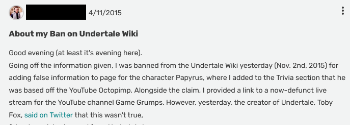 Toby Fox, Undertale Wiki