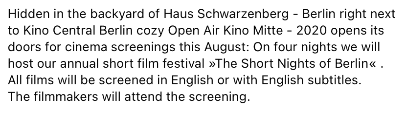 dedicationfilm's tweet photo. BERLINER AUFGEPASST!!

Dedication is part of #ShortNightsofBerlin and will be screened on Monday, the 9th of August at the Open Air cinema at Kino Central

Get your tickets here: https://t.co/YwzcekcCR8

#stephenking #dollarbaby #berlin #femalefilmmakerfriday https://t.co/ubRkRqxuxR