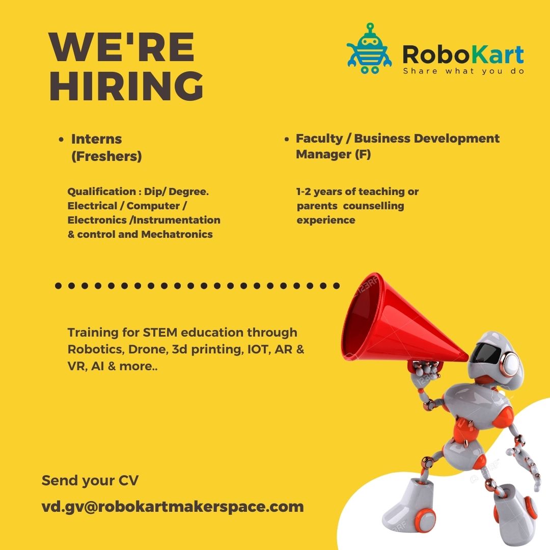 RobokartV's tweet image. Choose a job you love, and you will never have to work a day in your life.
#ROBOKART #robokartindia #jobsearch #jobsinvadodara #jobopportunity #vadodara #ourvadodara #engineerjobs #freshersjobs #OfficeJobs #businessmanagement #businessdevelopmentmanager #businessdevelopment