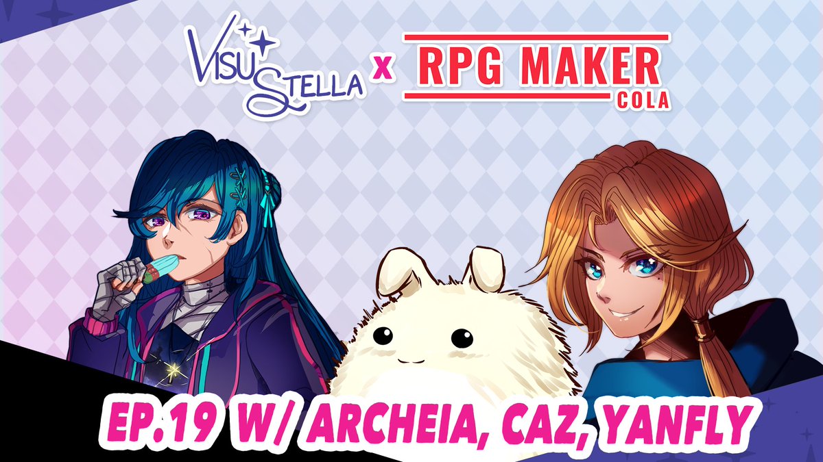 🥳🥳Episode 19 Out Now!!🥳🥳

💬 Let's chat with <a href="/Visustella/">VisuStella</a> about gamedev! 💬

🗣️GUESTS🗣️
- <a href="/Archeia_Nessiah/">Archeia || "God's Specimen Box" game is out!</a> ("Subterranean Starfield", "Omori")
- <a href="/cazwolf/">Caz</a> (Cookie Cutter MZ, Caz Assets)
- <a href="/YanflyEngine/">Yanfly Engine</a> (Yanfly Engine, VisuStella MZ)

🎧LISTEN: linktr.ee/rpg_maker_cola🎧