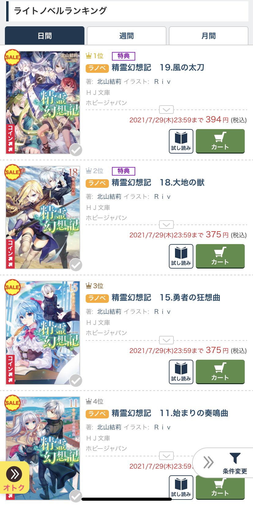 Hj文庫 Rt Yuri Kitayama Book Walker様の日間ラノベ ランキングで 精霊幻想記 が１ １４位まで連続して独占ランクイン Kindleの売れ筋ライトノベルでもtop ３０内に現１９冊全てがランクインしているとのことです Tvアニメの続きが気になるという