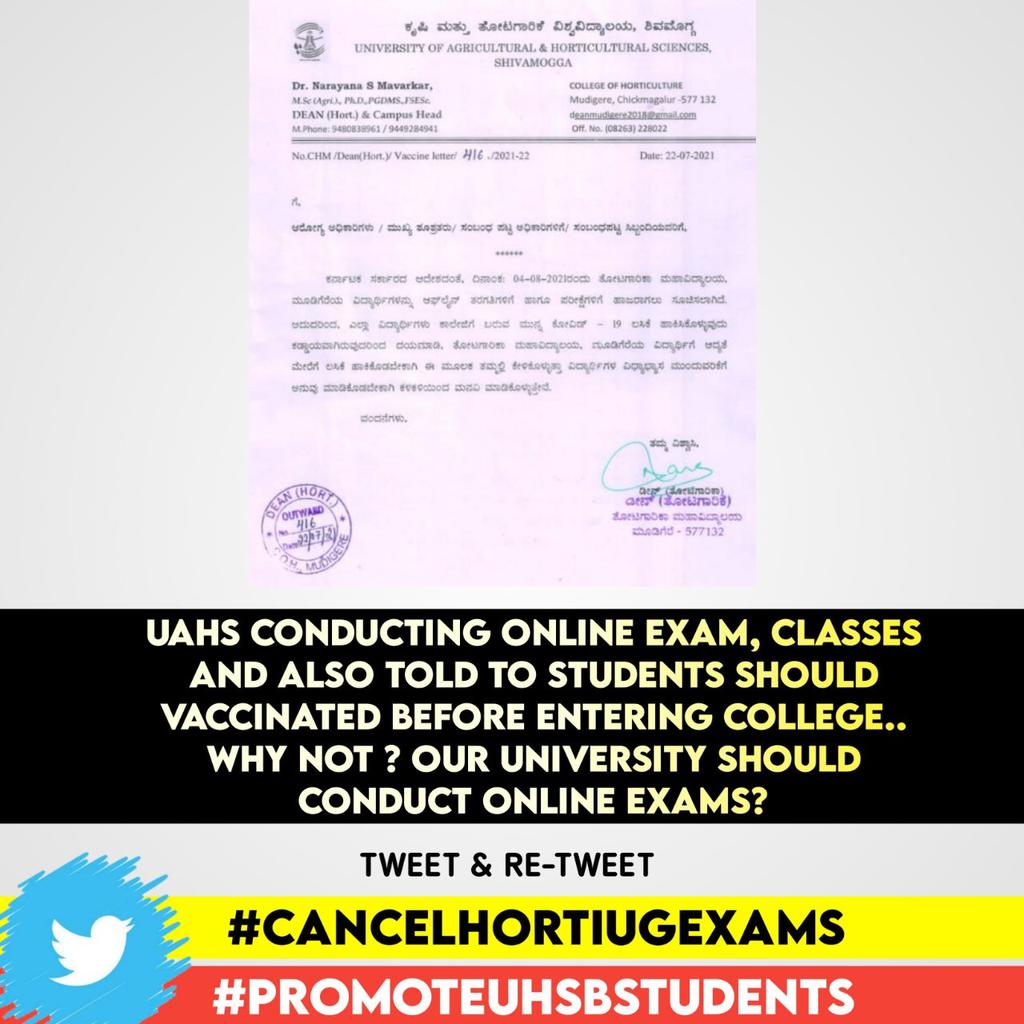 ShivarajToraka1's tweet photo. #cancelhortiugexams 
#promoteuhsbstudents
@BSYBJP @drashwathcn @CMofKarnataka @icarindia @ugc_india @bcpatilkourava @UHSBagalkot @RShankar_RNR 
@ABVPKarnataka @SfiKarnataka @EduMinOfIndia https://t.co/6Ej3EnslRi