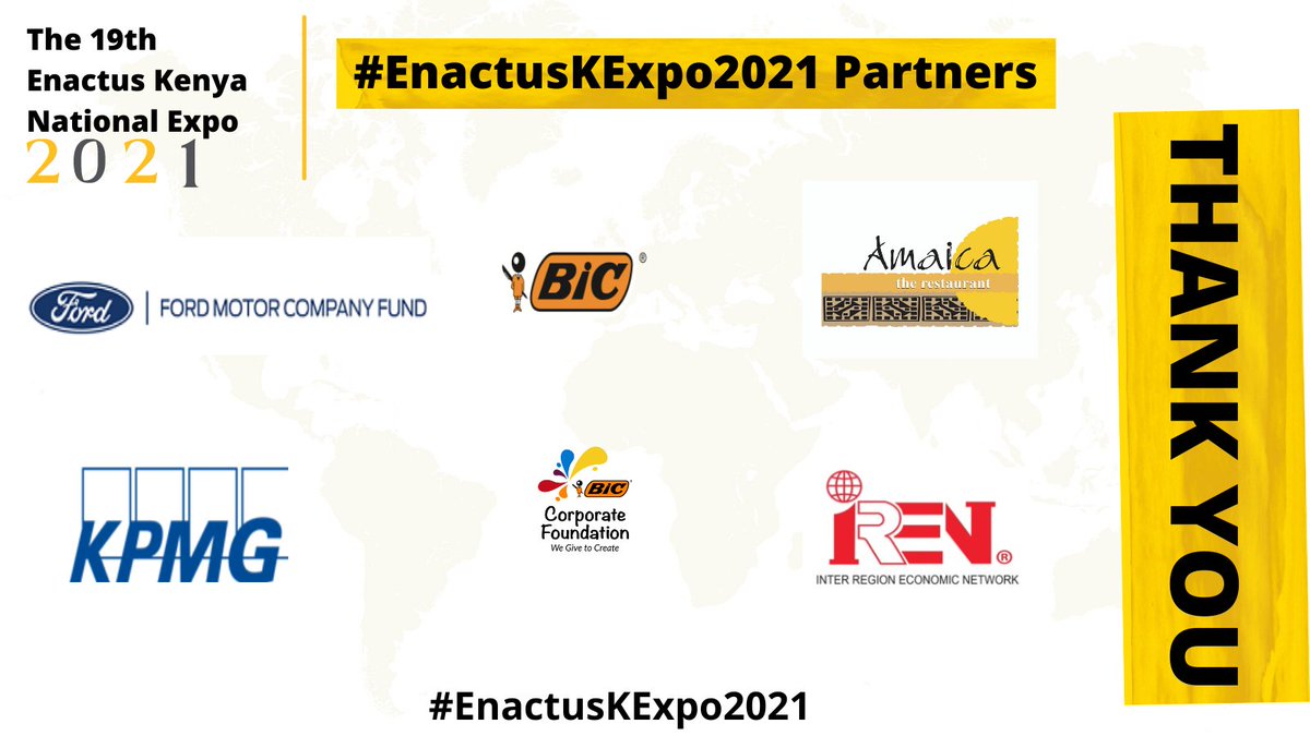 Thanks for joining us during the 19th #EnactusKExpo2021!

Here's a big shoutout to the 19th Enactus Kenya National Expo  partners, without whom this  gathering would not have been possible. Thank you for your support of #NextGenLeaders!