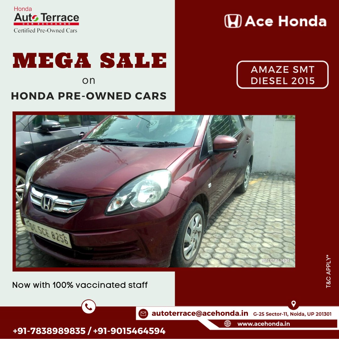 Take home this Pre-loved Amaze!

Don’t miss this chance to own a certified pre-owned Amaze SMT at the best price.

Head over to Ace Honda or give us a call to explore & know more about #CertifiedPreOwnedCars.

#Preownedcars #UsedCars #AceHonda #MegaSales #CertifiedPreownedCar