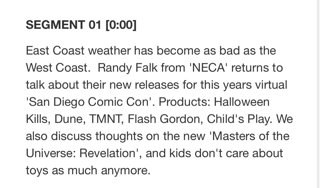 NEW EP: #NECA #SDCC 

💻VIDEO HERE: youtu.be/nCBq3Vp3H3k

📱full shows + bonus time, available on #iHeartRadio | #Spotify or any platform you get podcasts. 

#MotuRevelation #tmnt #halloweenkills #childsplay #flashgordon