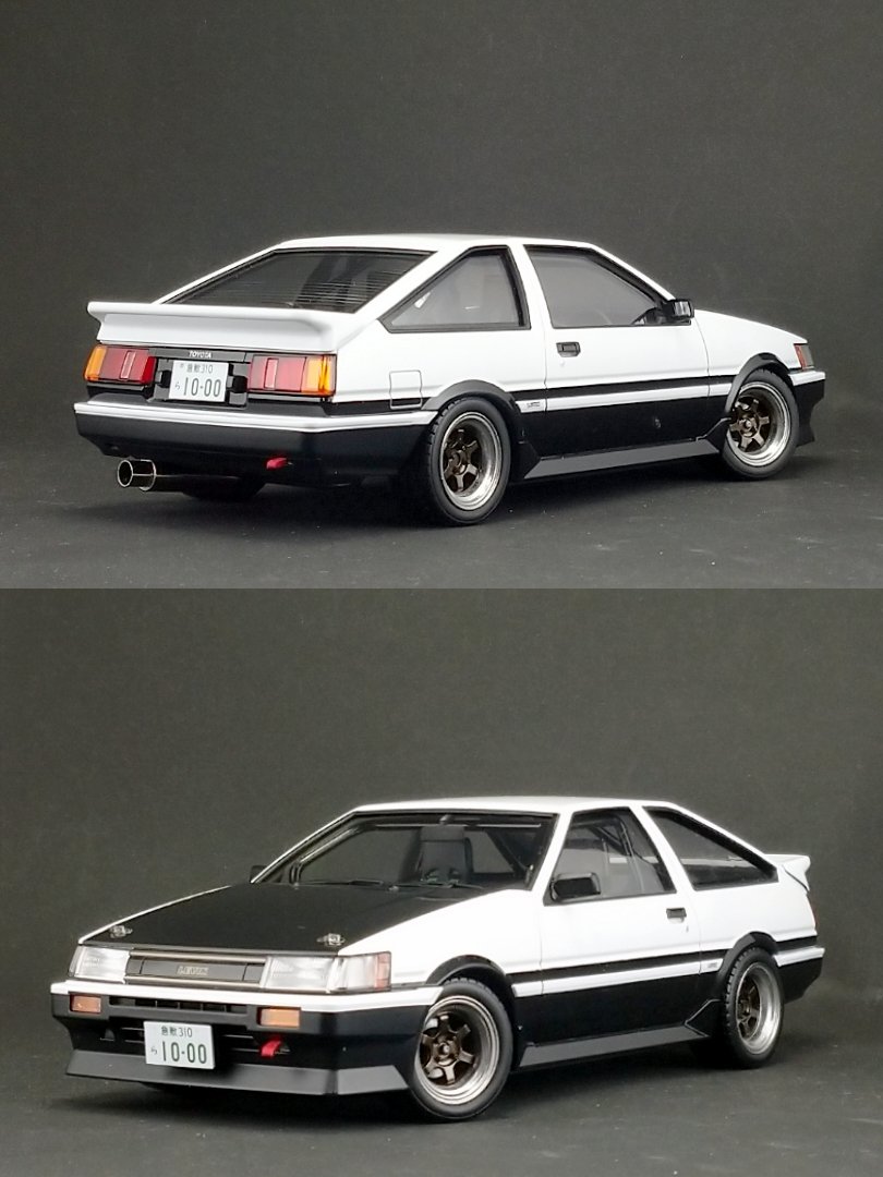 Tomo727 完成しました サークルのお題が新製品ということで この前発売したイニシャルd 秋山渉レビン です ホイール代えたおかげで2割増しかなw パンダ塗り分けが大変でした もうやらない 個人的にはお尻から見るのが好き アオシマ Ae86 レビン