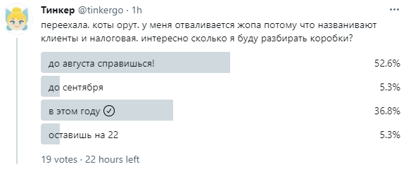 laginarius's tweet photo. @tinkergo Поздравляю! Мне кажется, опрос показывает, что только треть фолловеров знает тебя "оффлайновую" :-) https://t.co/thdQIYlyPW