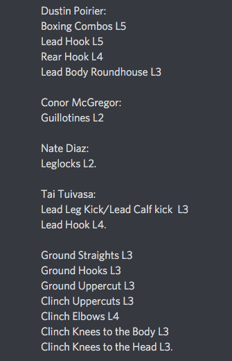 UFC4NewsUpdate1's tweet photo. Here are the apparent move set updates from the Fighter Update https://t.co/VmqvkwkDB3