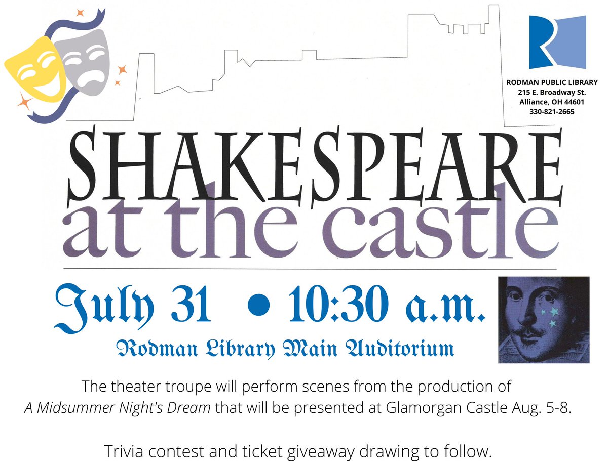 Rodman Library (@rodmanlibrary) on Twitter photo Mark your calendars. Shakespeare at the Castle will be giving a mini performance <a href="/rodmanlibrary/">Rodman Library</a> at 10:30 a.m. on July 31. rodmanlibrary.com/Shakespeare-Ca… Mark your calendars. Shakespeare at the Castle will be giving a mini performance <a href="/rodmanlibrary/">Rodman Library</a> at 10:30 a.m. on July 31. rodmanlibrary.com/Shakespeare-Ca…