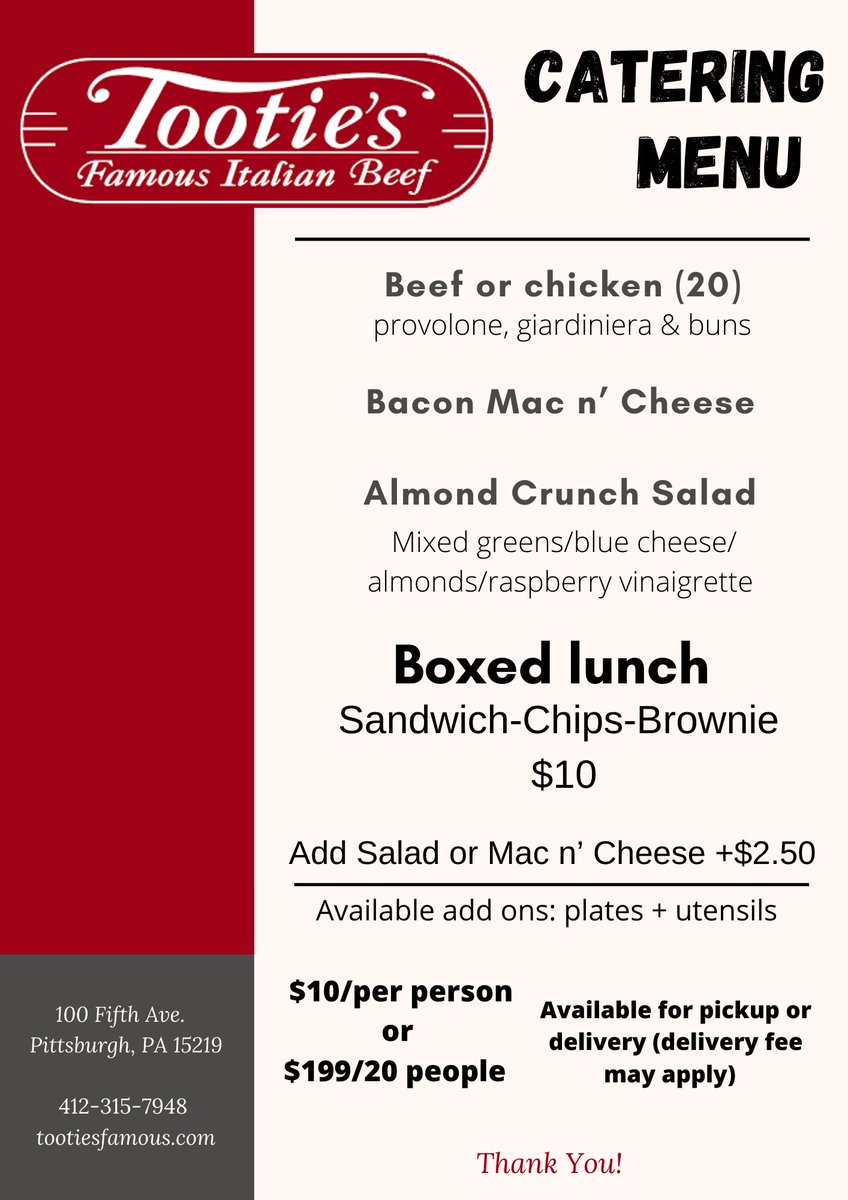 Having an office party or birthday party? We cater! Contact us to place an order!! #tootiesfamous #marketsquare #pittsburgh