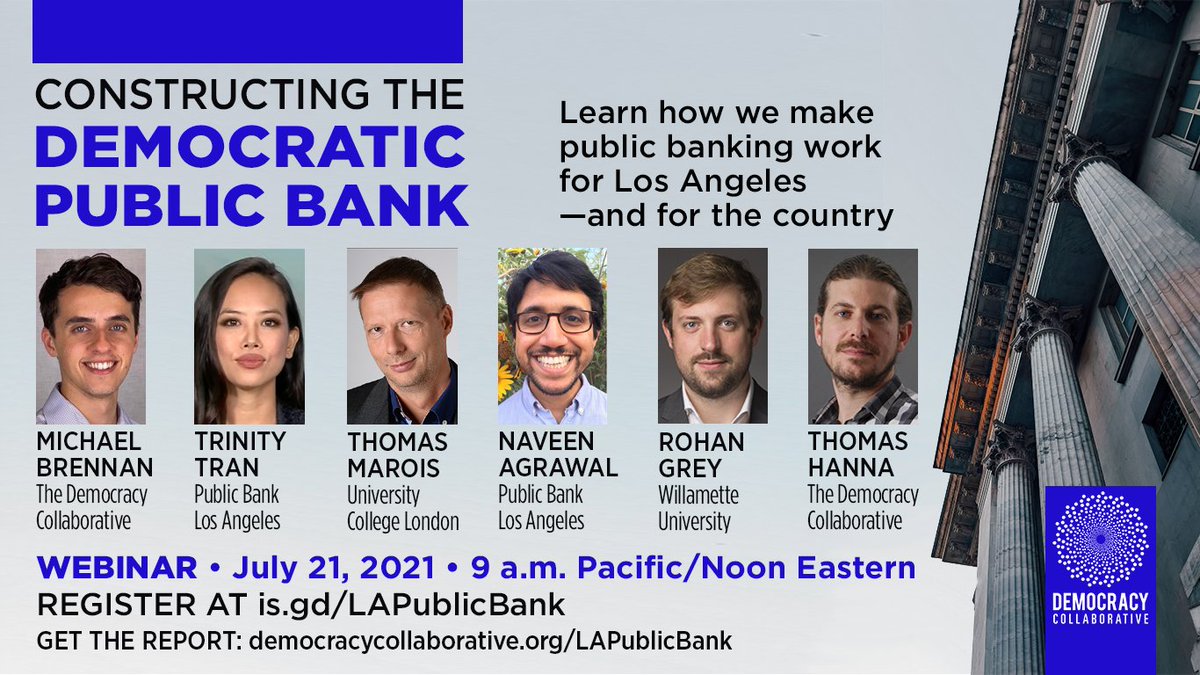 DemocracyCollab's tweet image. TODAY: Let&apos;s get #publicbanking, and let&apos;s get it right. Join us in two hours to discuss what Los Angeles public banking activists are putting forward to put the public in &quot;public banking.&quot; Register free: is.gd/LAPublicBank