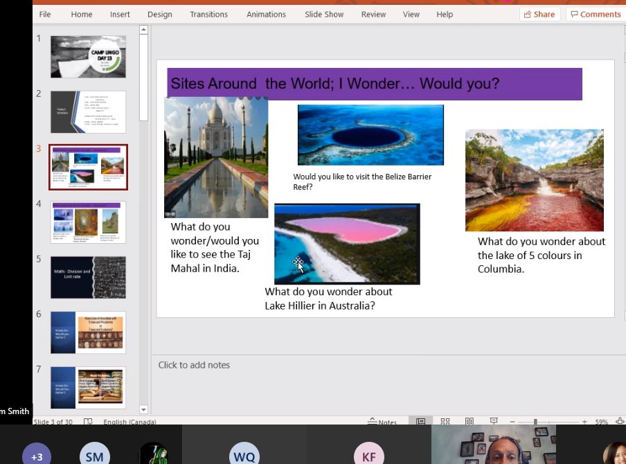 MrsTDugan's tweet image. &quot;I wonder...&quot; So many places to discover around the 🌎 #CampLingo Camp 7 uses #SentenceStarters #VisualLearners @gecdsbpro #GECDSBSLP2021