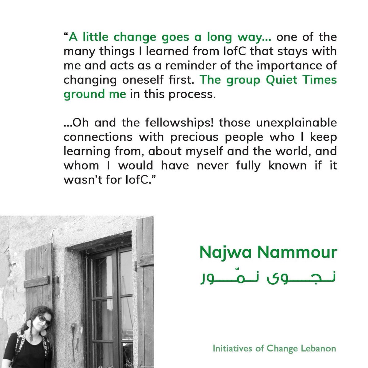 iofcleb's tweet photo. @najwanammour "أي تغيير صغير سيقطع شوطًا طويلًا..هذا درس من الدروس الكثيرة التي تعلمتها من مبادرات التغيير والذي بقي معي ويذكًرني دائمًا بأهميّة تغيير الذّات أولًا. وساعدتني مجموعة "وقت الصمت" على ترسيخ ذلك... https://t.co/XJFVNbt6YZ