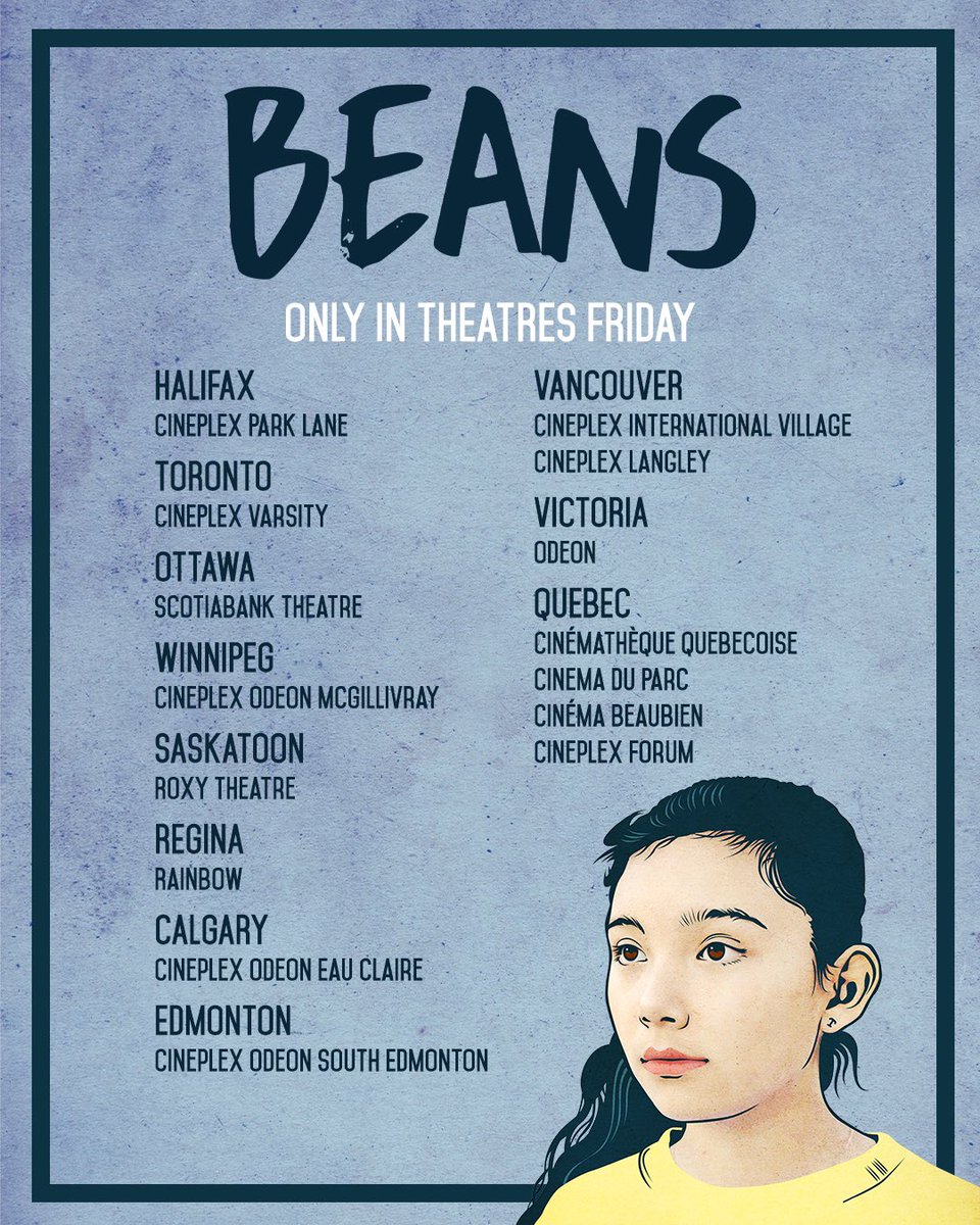 BIG NEWS: <a href="/BeansTheFilm/">Beans</a> is being released in theatres across the country this Friday, July 23rd. Thanks <a href="/MongrelMedia/">Mongrel Media</a> for giving so many the chance to see it on the big screen! #IndigenousCinema