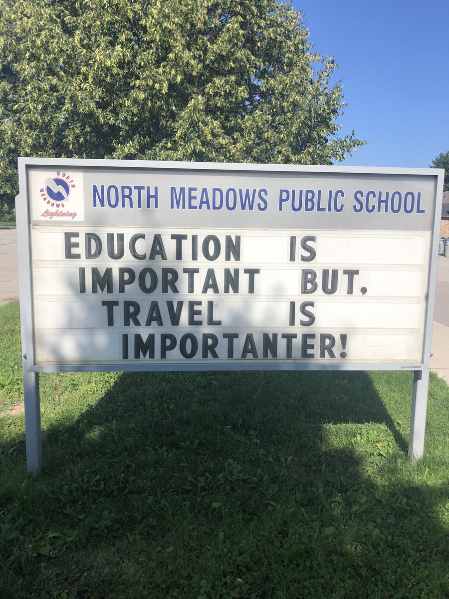 NorthMeadowsTV's tweet photo. We have a little fun with the sign in the summer! #tvdsb #summer #schoolsign https://t.co/xguel81wSc