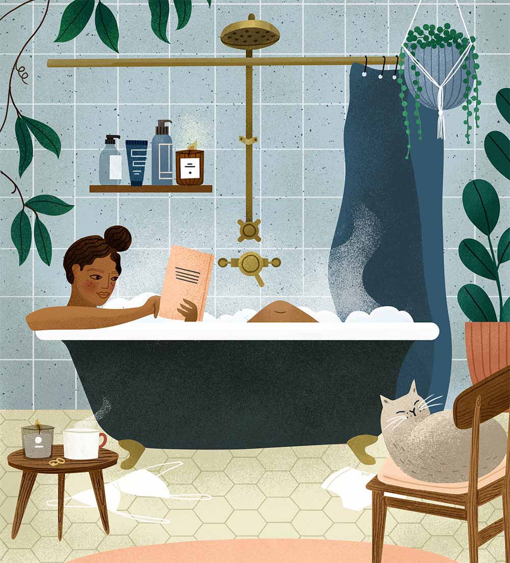 Sometimes a good soak and a slow day is just what we need to get through the week. Illustration by <a href="/ClareLPOwen/">Clare Louise Owen</a> for <a href="/FlowMagazin/">Flow Magazin</a> 
#selfcare #editorialillustration #illustrator #illustration #digitalart #digitalartist #i2iart
i2iart.com/clare-owen