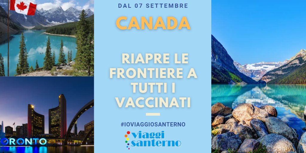 il Canada 🇨🇦 riapre le frontiere a tutti i vaccinati!
A partire dal 7 settembre, saranno aperti i confini ai viaggiatori completamente vaccinati. Basterà esibire una prova della vaccinazione e un test negativo per il Covid prima dell'arrivo. #ioviaggiosanterno #vacanzeserene